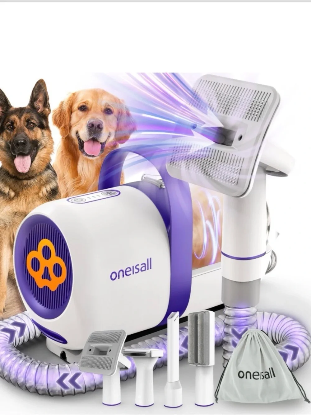Onesall Purple & White Dog Grooming Dryer with Multiple Attachments